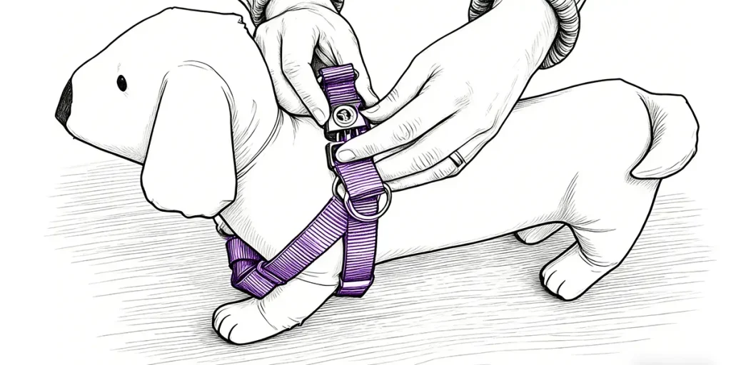 how to put on a dog step in harness​